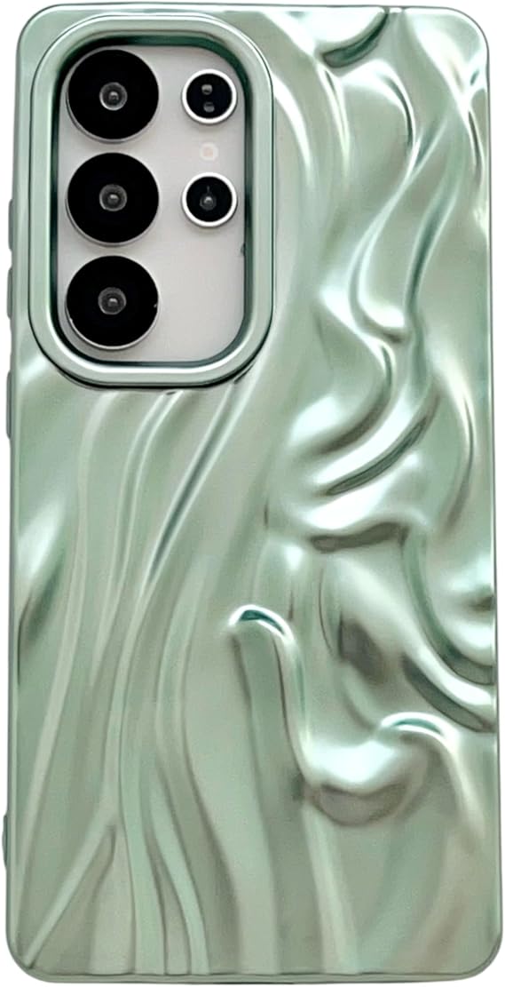 Caseative for S24 Ultra Case, Green | Pleated Water Ripple Chrome Wave Pattern Soft