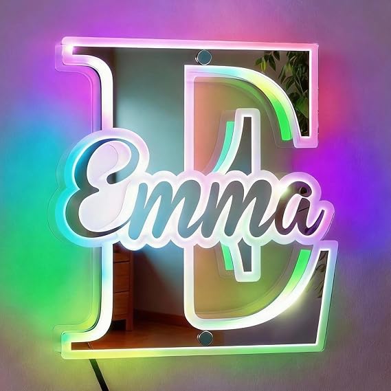 VEELU Personalized Mirror Light Custom Alphabet Name LED Night Light Lamp for Bedroom Wall Decoration, Birthday & Valentine's Day Gift for Mom Wife Girlfriend (Style 05)