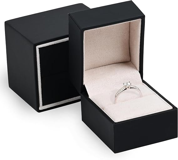 Soft Touch Small Engagement Ring Box With Sleeve - Cream Suede Interior - Ideal Wedding Ring Case & Holder for Men & Women - Perfect for Proposals & Gifts by AllurePack