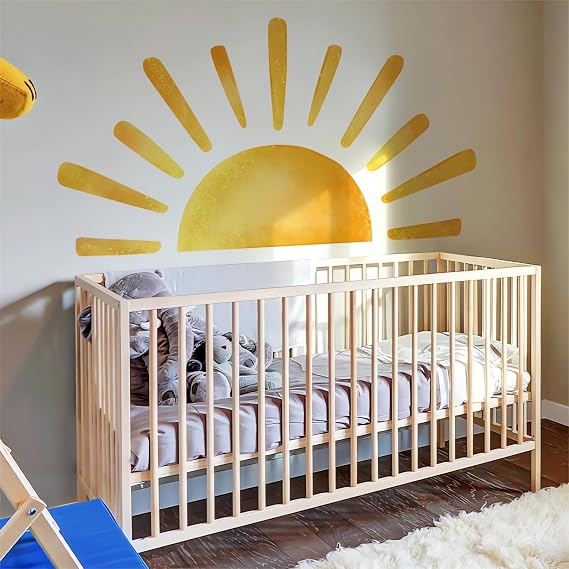 68.5" x 37.4" Large Sun Wall Stickers Yellow Sunshine Wall Decals | Sunrise DIY Removable Vinyl Peel and Stick for Baby Boys Girls Kids Room Nursery Bedroom Playroom Art Home Decor