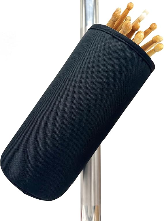 Slanted Drumstick Holder Drum Sticks Nylon Holder High-Capacity Bag for Drumsticks Brushes Mallets with Two Hook & Loop Straps Attach to Drum Kit & Music Stand
