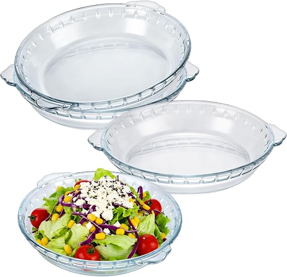 LANIAKEA 4PCS Glass Pie Pans 7.5inch Pie Baking Dishes with Handles Round Glass Dish for Baking and Serving, Desserts, Snacks, Salads