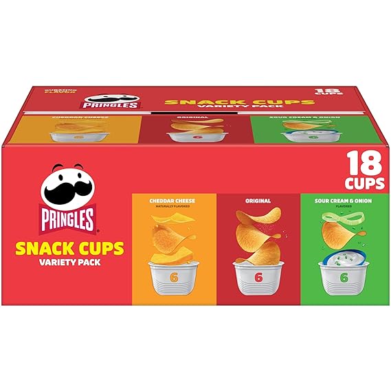 Pringles Potato Crisps Chips, Lunch Snacks, Snack Cups, Variety Pack, 12.9oz Box (18 Cups)