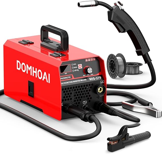 MIG Welder, 270Amp 3 in 1 Function Welder Gasless Flux Core MIG/Stick weld/Lift TIG 110V Aluminum Multi Process Welding Machine with LED Digital Display, Burn Back Adjustment