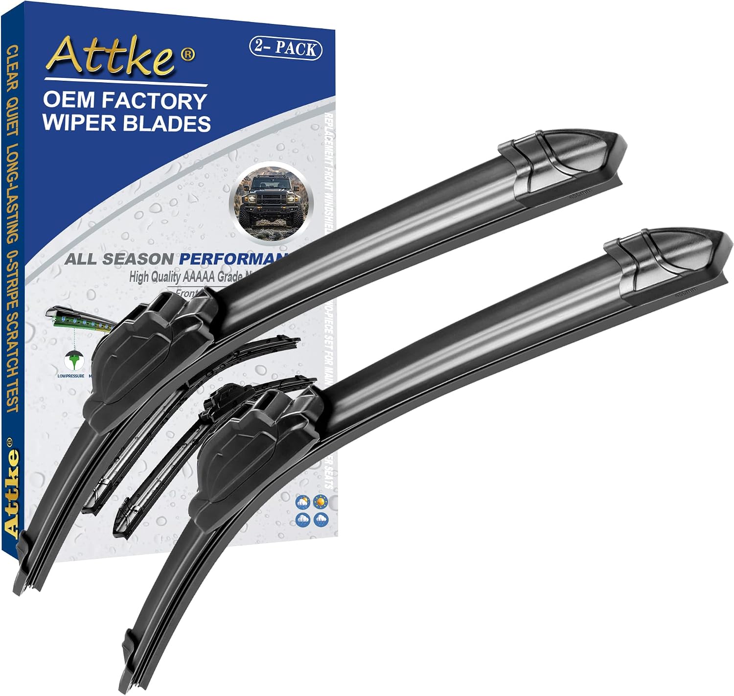 ATTKE OEM Quality Front Windscreen Wiper Blades for Ford F150 F-150 F250 F350 F-Series 2008-1999 Expedition 2006-1999 Explorer 2010-2005 Mustang 2004-99 20″20″ Front Windshield Wiper Blade Set
