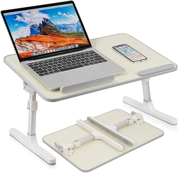 Laptop Desk Table, Height Adjustable Bed Table with 4 Adjustable Angles, Laptop Stand for Working Reading Eating, Foldable Laptop Table for Sofa/Bed/Floor Use, Fits up to 17'' Laptop