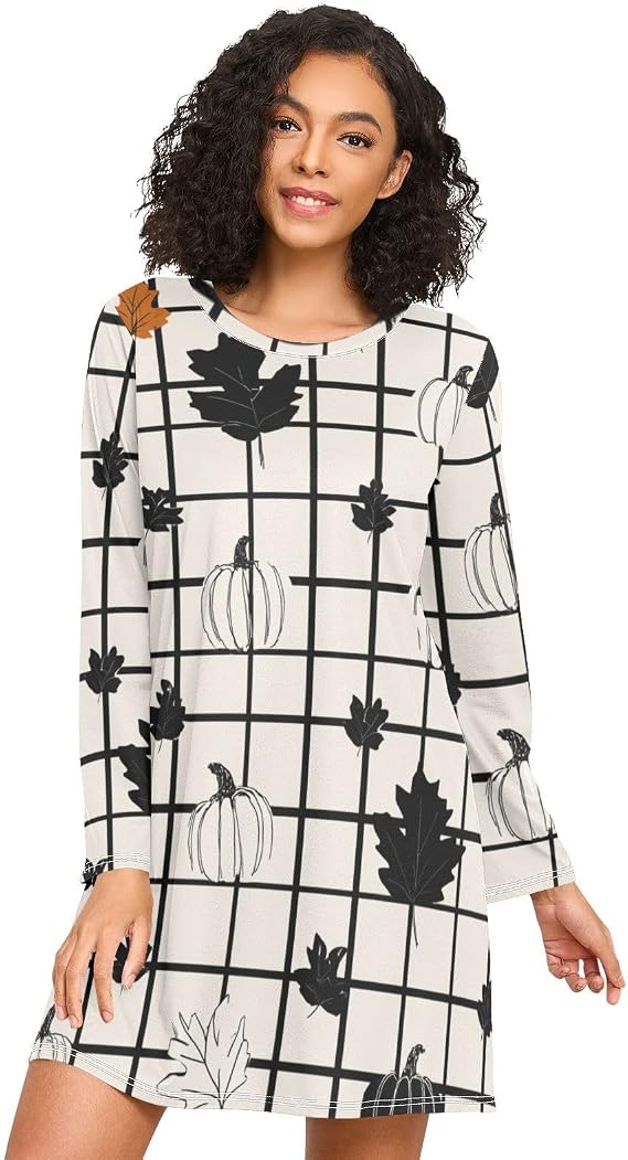 Nightgowns for Women Long Sleeve Sleepwear Soft Night Shirts Ladies Night Gown