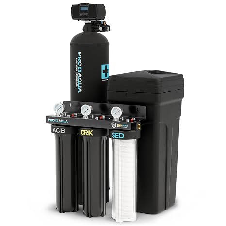 PRO+AQUA PRO-E-S35E Whole House Water Filtration System with 35,000 Grain Softener Combo | 3-Stage Filtration + Water Conditioning | for 35 People | Easy Installation