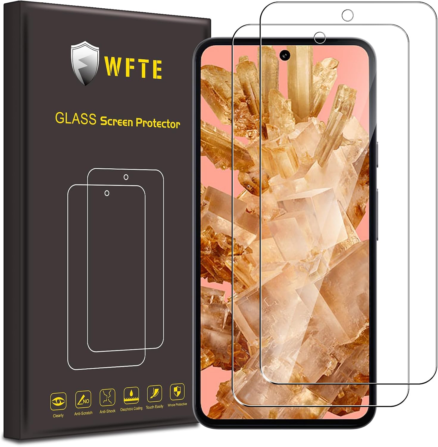 WFTE [2-Pack Screen Protector for Google Pixel 8,Anti-Scratch,High Transparency,Anti-fingerprint,Bubble-Free,Dust-Free Premium Screen Protector Tempered Glass For Google Pixel 8