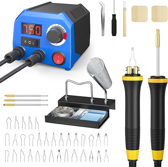 Upgraded Wood Burning Machine, Dual Pyrography Pens, 33 Wire Nibs and 3 Solid-Point Tips, Wood Burning kit with Digital Temperature Display for Pyrography Artworks