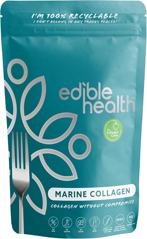 Edible Health High Protein Marine Collagen Powder – 1Kg Pouch, 75 Day Supply, Carb-Free Peptides for Regeneration, Diet & Daily Use
