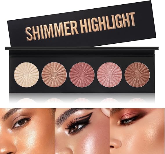 Face Highlighter palette, 5 colors Highlighter Contour makeup champagne golden bronzer pink Highlighter Pearl Shimmer Glitter high-gloss Highlighter powder eye shadow palette