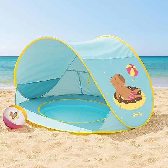 Chillife Beach Shelter Pop Up Set Portable Beach Tent with UV Protection and Wind Protection Water Polo Integrated Sandpit Pool Storage Pockets Zip