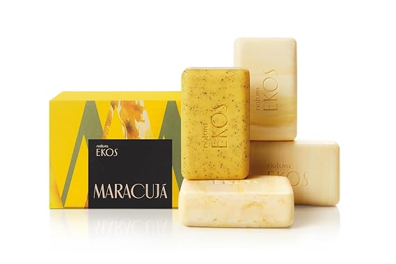 natura - Ekos Maracuja Creamy & Exfoliating Bar Soap Set (4 Pack) - 1 Exfoliating Bar, 3 Creamy Bars - Pure Plant Based Oils - Vegan Skin Care - Brazilian Beauty Secrets - Self Care - 3.5oz (100g)