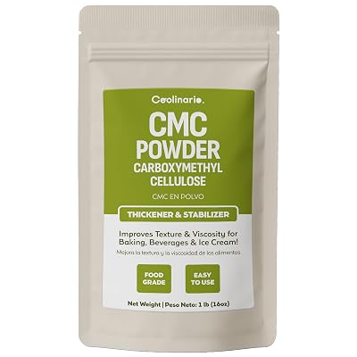 Coolinario Carboxymethyl Cellulose - CMC Powder - Tylose Powder 1 LB Food Grade Thickener & Stabilizer for Baking, Beverages & Ice Cream | Improves Texture & Viscosity | CMC Para Helados