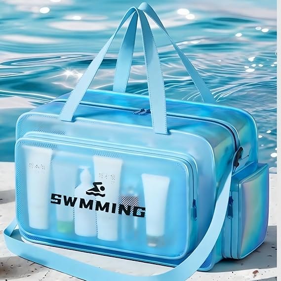 Swim Bag Mesh Beach Tote with Shoulder Strap (Black)