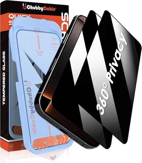 chubbycable 360 Privacy Screen Protector for iPhone 16 Pro, 2 Pack