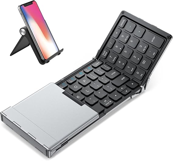 iClever Foldable Bluetooth Keyboard with Number Pad, BK09 Portable Compact Travel Keyboard, USB-C Rechargeable Wireless Folding Keyboard for iPad, iPhone, Android, Windows, Mac Laptop