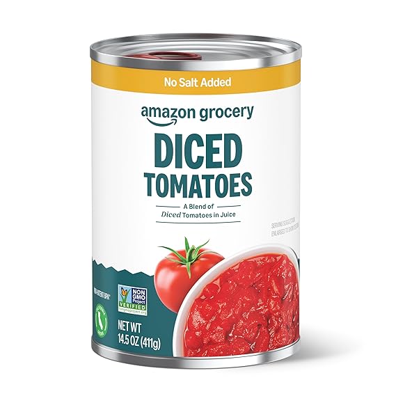 Amazon Grocery, Diced Tomatoes, No Salt Added, 14.5 Oz