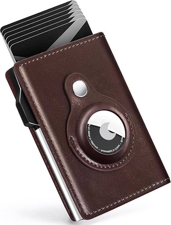 Wallet for Men Minimalist Pop Up Credit Card Case Holder 1-7 Cards, Smart Slim Wallet with Money Clip ID Window RFID Blocking Bifold Compact (Airtag Not Included) Wallets Gifts for Men (Coffee)