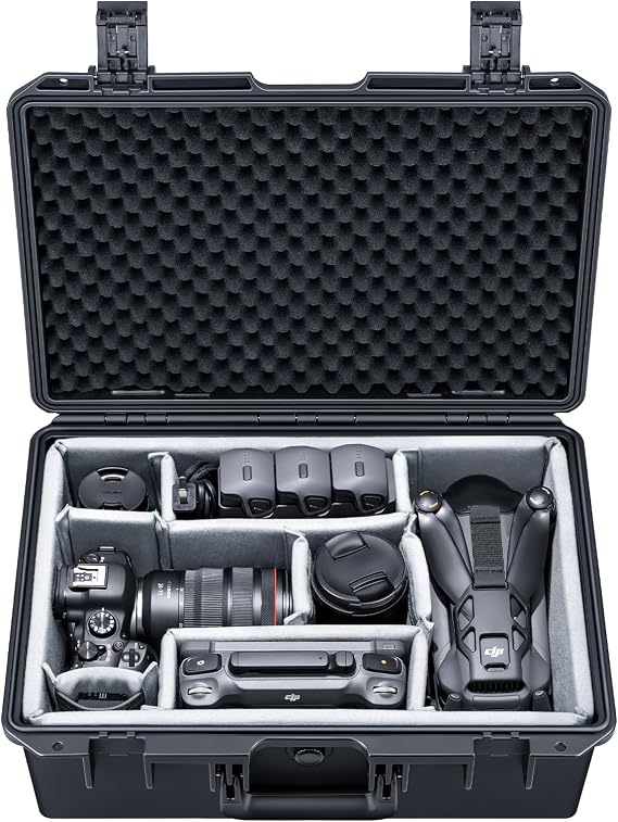 Lykus PVC2 Hard Case with Dividers for Cameras,Lenses,DJI Mavic/Air/Mini | For Photo Cameras,Drones,Portable Cameras and Their Mixes,10 Removable Dividers,Mesh Pockets,IP67 Waterproof,Shockproof