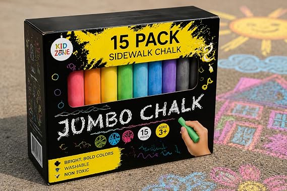 Jumbo Multicolor Outdoor Sidewalk Chalk - 15 Piece Washable Premium Set