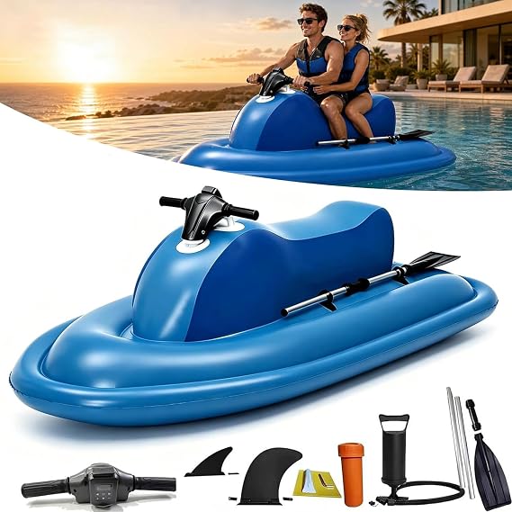 Electric Inflatable Jet Ski For Adults, 500W/700W Underwater Propeller, Motorized Inflatable Ride-On Watercraft Set, 10-Speed Adjustment, 60-180Min Runtime, Dual-Fin Design, For Snorkeling 500W