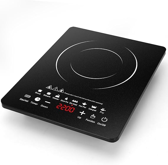 Portable Induction Cooktop 8 Cooking Modes, 2200W Electric Countertop Touch Panel with Timer, 8 Temp Levels, Low Noise Hot Plate Countertop Burner Stove
