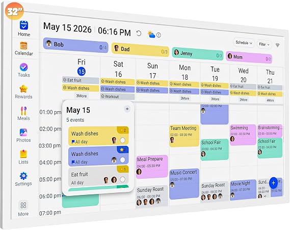 32" Digital Calendar Electronic-eCalendar WhiteBoard-Wall-Planner- Digital-Frame Touchscreen, Star Reward, Sync Online via APP, Meal Planner, No Subscription Chore Chart, Wall Mount, Gifts for Mom Dad