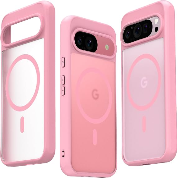 JIC AirGuard-Mag Case - for Pixel 9 and 9 Pro - Sakura Pink Translucent Matte Case [Built-in Magnets for Magsafe] - Military-Grade Protective Phone Cover [AirCushion Corners]