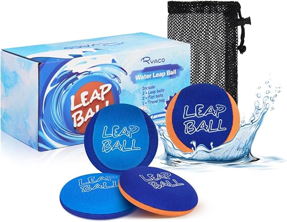 Ryaco Leap Ball Water Skipping Ball Pool Balls - 4 Pack Bouncing Beach Ball for All Ages - Extreme Water Bathing Fun with Your Friends & Family at The Beach, Lake, Pool (Sky/Navy+Navy/Tangerine)