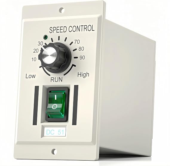 DC Motor Speed Controller, AC 110V Input DC 0-90V Output Soft Start Fan Speed Controller, Electric Stepless Speed Regulator for Permanent Magnet DC Motor 400W DC-51
