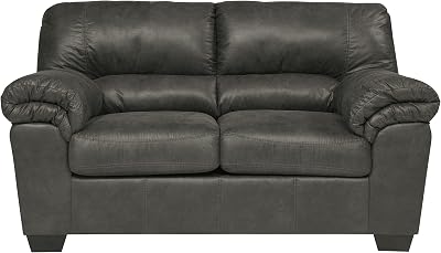Signature Design by Ashley Bladen Faux Leather Loveseat, Gray