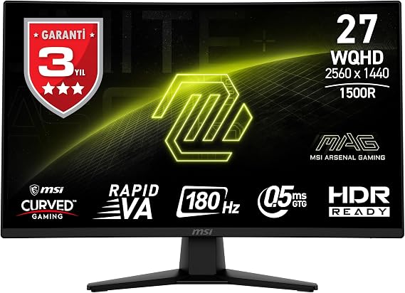 MSI 27" MAG 274CQF, Gaming Monitor, WQHD, Curve 1500R RAPID VA, 180HZ, 0.5ms (GTG), Adaptive-Sync, Black