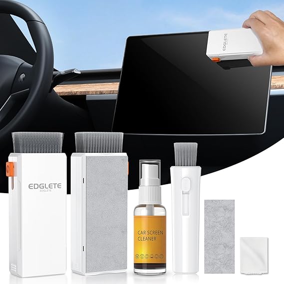 Edglete Car Screen Cleaner Spray and Wipe, Car Interior Cleaner Detailing Kit Screen Cleaning Tool for Touchscreen Display Dashboard, Car Detailing Brush for Tesla Jeep BMW Honda Benz Chevy