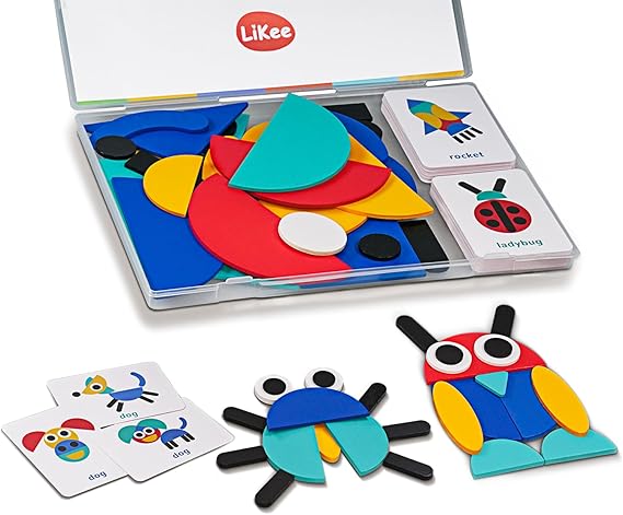 LiKee Wooden Shape Puzzle, 36 Blocks & 60 Cards, Montessori Toy for Kids 3+