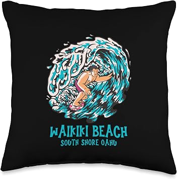 Waikiki Beach Hawaii Surfer South Shore Oahu Surf Spot Throw Pillow