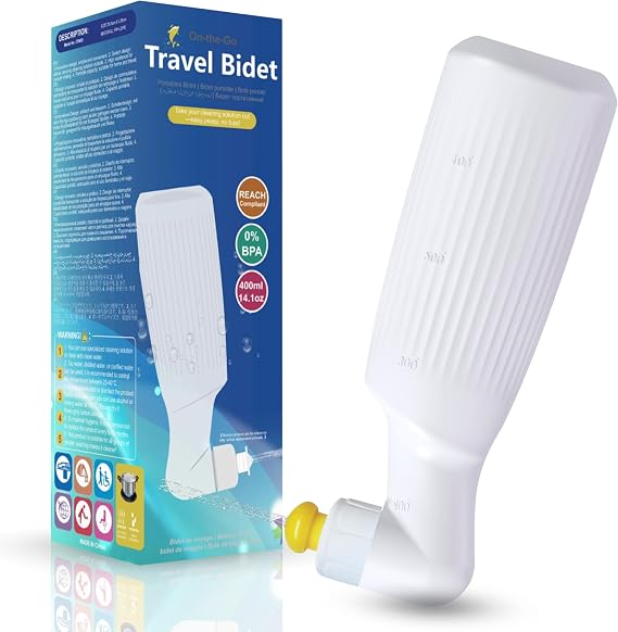 Travel Bidet, 400ml/14.1oz Portable Handheld Bottle, White, with Lockable Nozzle and Flip-Top Cap