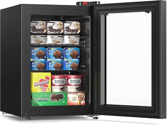 Electactic 2.3 Cu.ft Mini Upright Freezer Compact Freezer (-10F to -18F) | Mini freezer,Glass door freezer,Mini deep freezer,Countertop freezer,7 Temperature Settings for Ice Cream/Breast