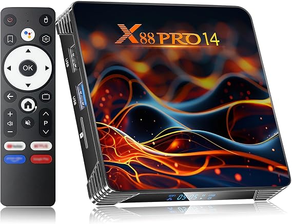 Android 14.0 TV Box 2025 Android Box 2GB 16GB Storage with RK3518 Quad-Core CPU 4K 6K TV Box Supports 8K WiFi 6 2.4G/5.8G Dual-Band WiFi HDR10+ 100M Ethernet Bluetooth 5.0 USB 3.0 Smart Box for TV