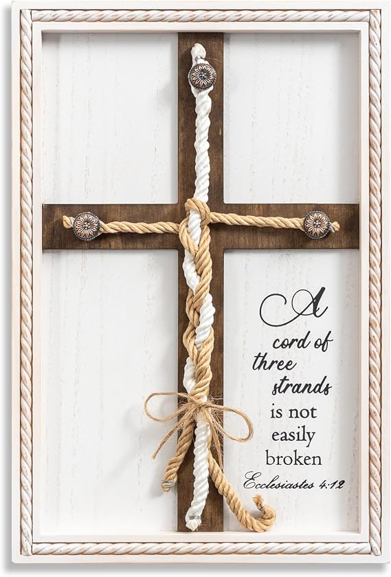 A Cord of Three Strands Wedding Ceremony Sign 10 15in, Unity Rope Cross Sign Braided for Wedding Unity Ceremony Idea Religious Anniversary Couple Gift for Parents, Couple, Christian, Tie God's Knot