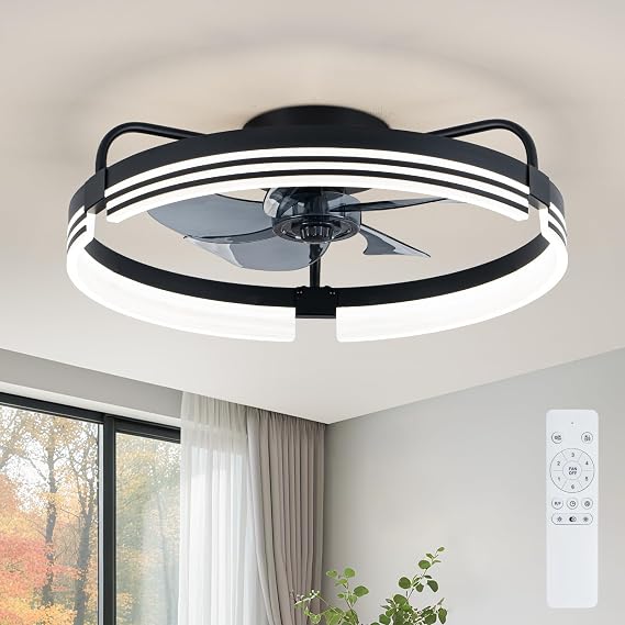Ceiling Fans with Lights and Remote, 6 Speeds Reversible 50cm Dimmable Low Profile Ceiling Fan Light, Timing Quiet Ceiling Fans for Bedroom, Kitchen, Dining Room, Living Room [Energy Class E]