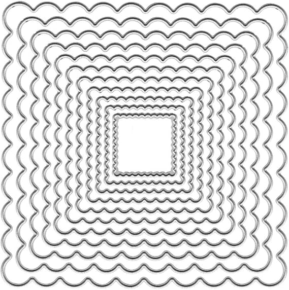 Metal Nested Square Frame Cutting Dies, Bow Wavy Layering Background Die Cuts for Card Making Scrapbooking DIY Etched Craft Stencil Embossing Tool