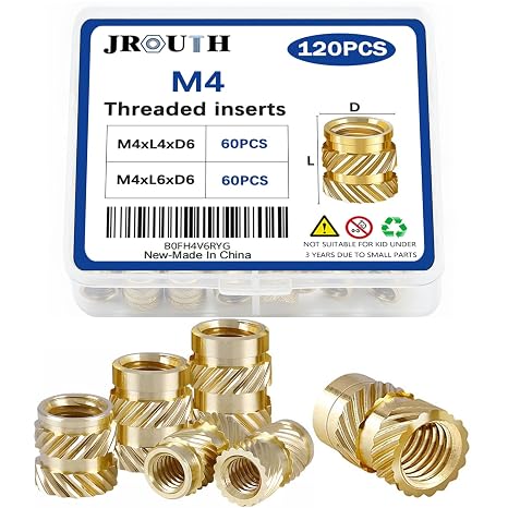 M4 Threaded Inserts for Plastic Heat Set Insert Brass Insert Assortment Kit for 3D Printing Injection Molding Press Thread Nuts (M4x4x6, M4x6x6(120Pcs))