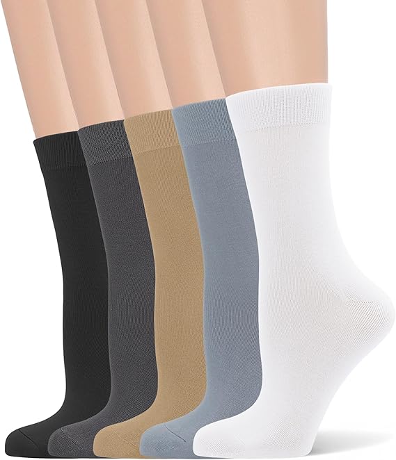 Women's Soft Thin Viscose Bamboo Crew Socks, Fit Stretchy Casual, Business, Dress Calf Sock 5 Pairs