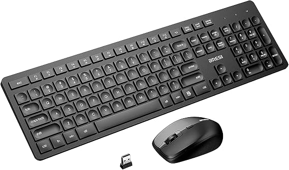 Wireless Keyboard Mouse Combo, BreSii Wireless Keyboard and Mouse Computer Keyboards Mouse Full-size Silent Slim 2.4GHz USB For kids E-Learning PC Desktop Computers Notebook Laptop Windows Office Home