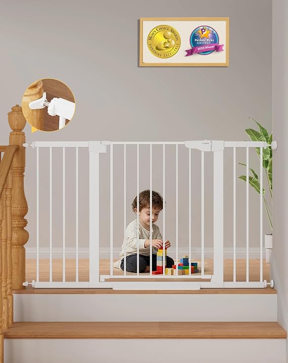 Cumbor Adjustable Safety Gate Bundle, 31.648" & 29.7-51.5" Gates with Auto-Close, Dual-Lock, One-Handed Operation for Stairs, Doorways & Hallways