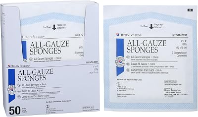 Henry Schein Premium 100% Cotton All-Gauze Sponge 4x4 12 Ply Sterile Square for Wound Care & Home First Aid Kits - 50Box