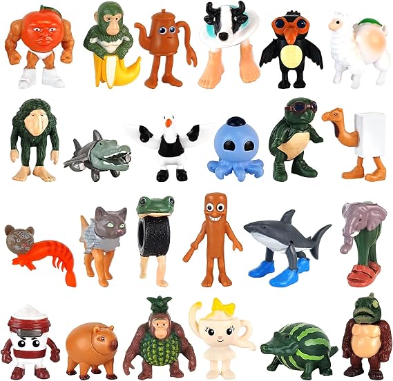 24 PCS Tung Tung Tung Sahur Figures, Italian Brainrot Action Figures Set Funny Collectible Figures Desk Toy Creative Shark Monkey and More Toys for Kids Adults