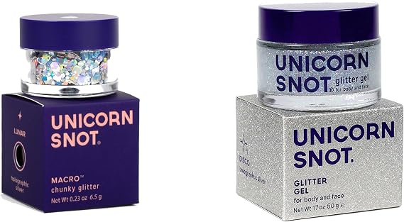 UNICORN SNOT Macro Glitter & Holographic Glitter Gel Bundle Makeup for Festivals, Raves, Cosplay Safe, Vegan, Easy Removal (Lunar & Disco)